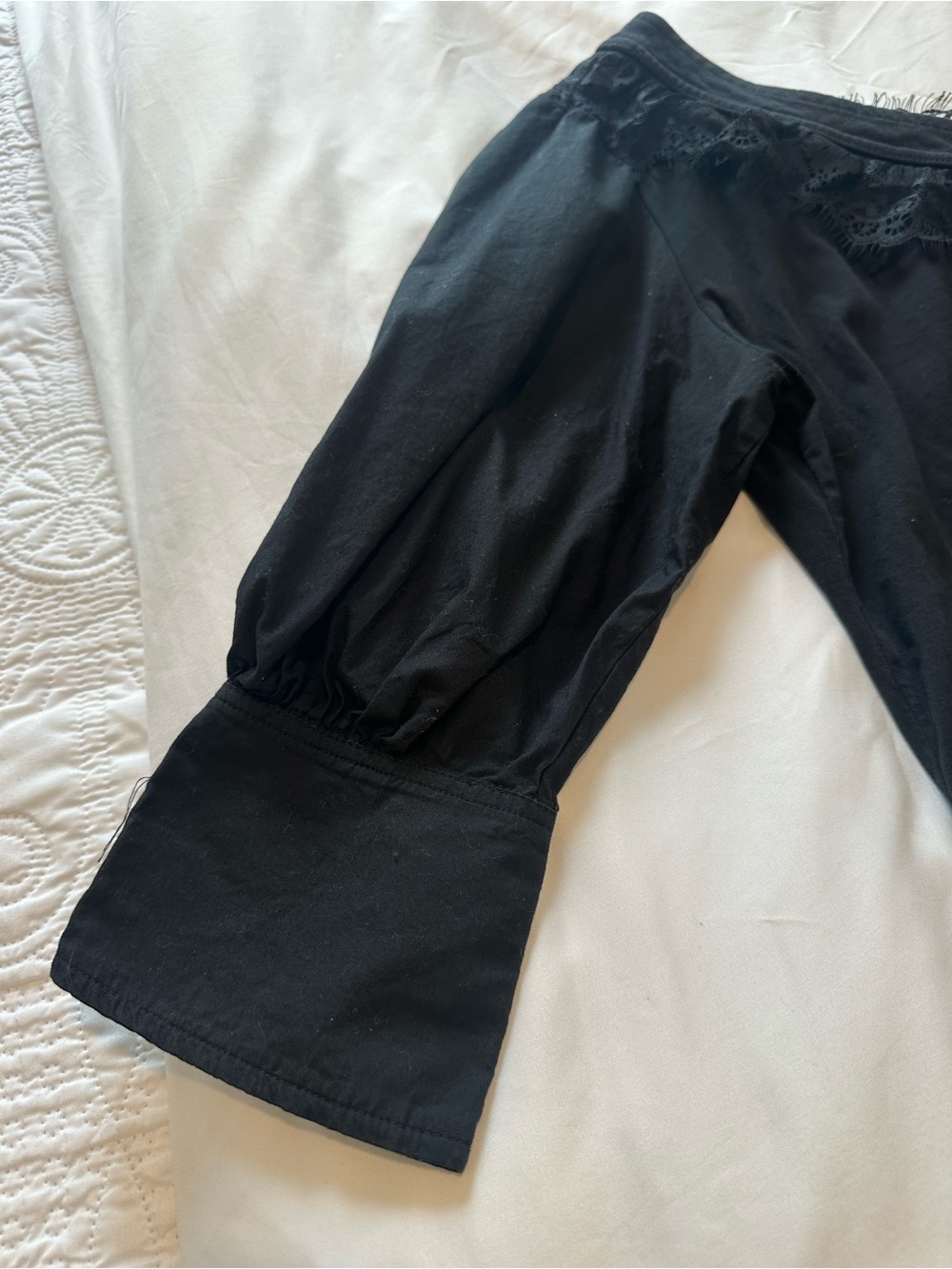 Anthropologie Black One-Shoulder Lace Trim Top - Picture 3 of 5